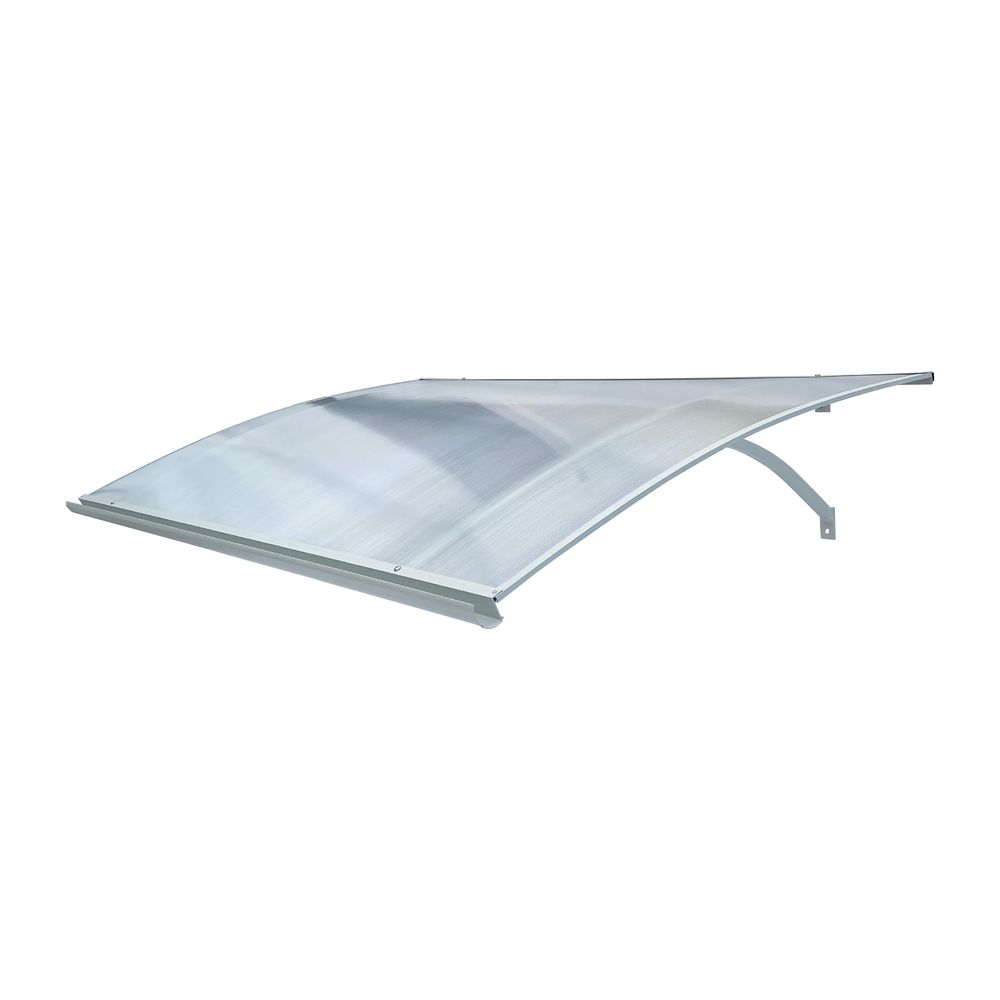 Auvent de porte aluminium l-160 – 160 x 100 cm, cadre gris clair ral 7035, toit transparent