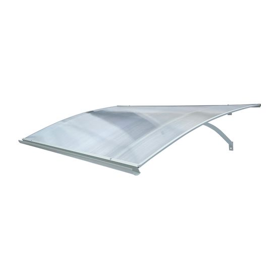 Auvent de porte aluminium l-160 – 160 x 100 cm, cadre gris clair ral 7035, toit transparent