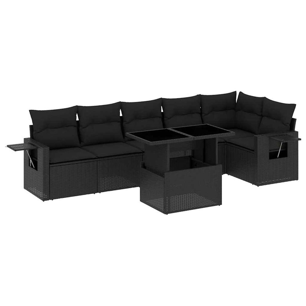 Salon de jardin 7 pcs avec coussins noir résine tressée