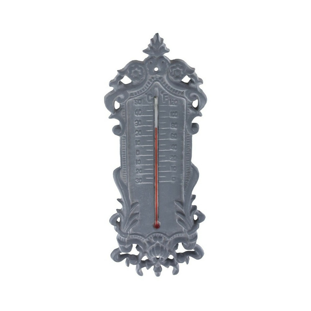 Grand thermomètre extérieur décoratif vintage fonte grise 37cm