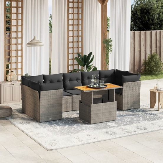 Salon de jardin 8 pcs avec coussins gris résine tressée