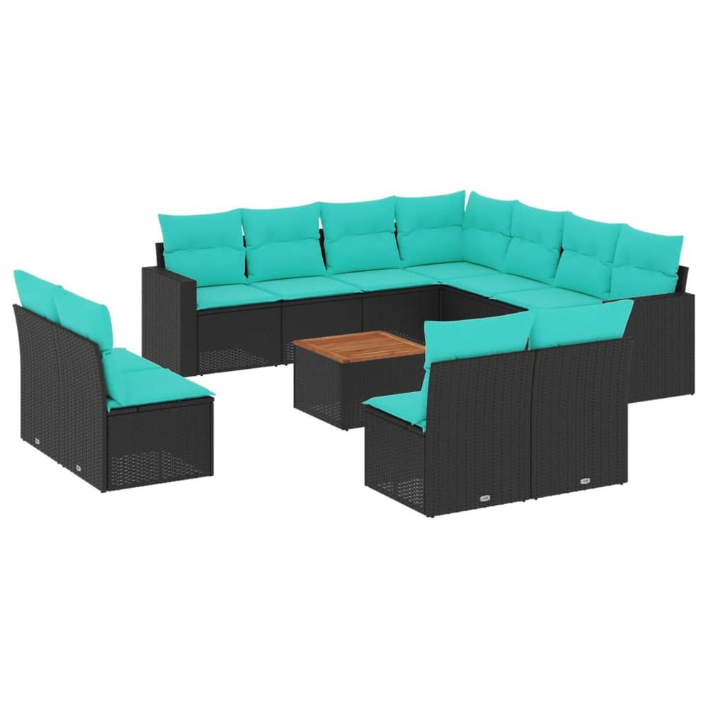 Salon de jardin avec coussins 12 pcs noir résine tressée