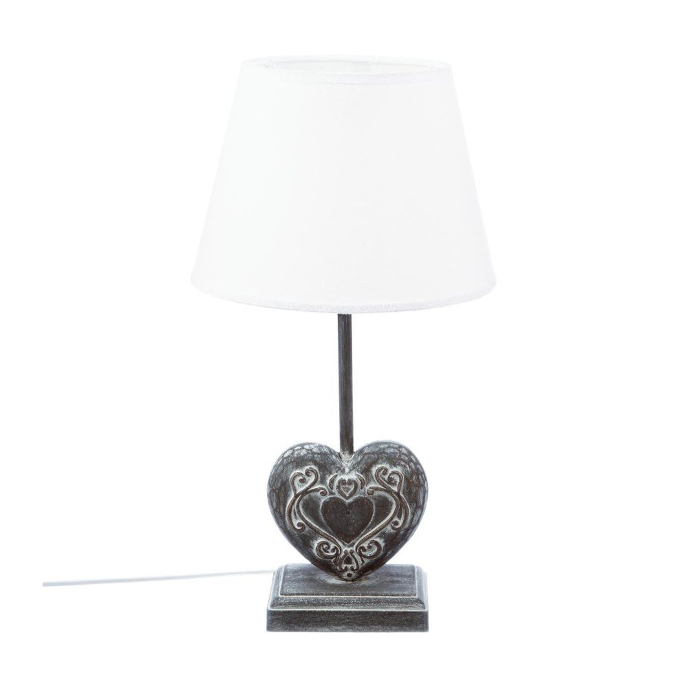Lampe à poser pied en bois forme coeur h 49 cm