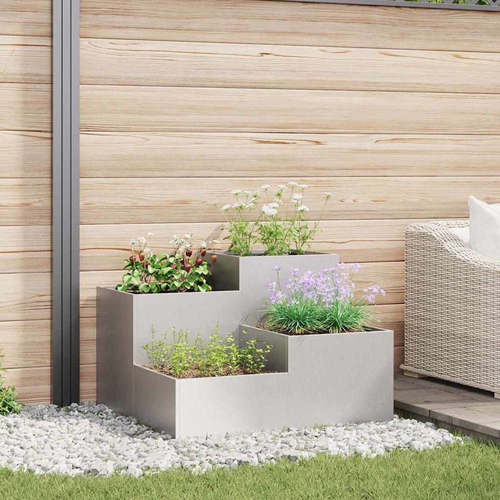 Jardinière carrée inox potager surélevé pour extérieur argent 80x80x60 cm