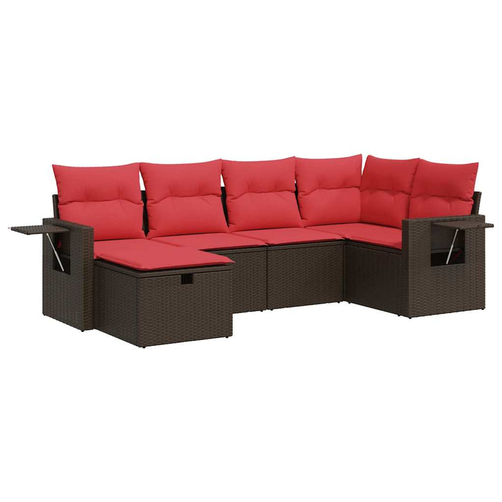 Salon de jardin avec coussins 6 pcs marron résine tressée