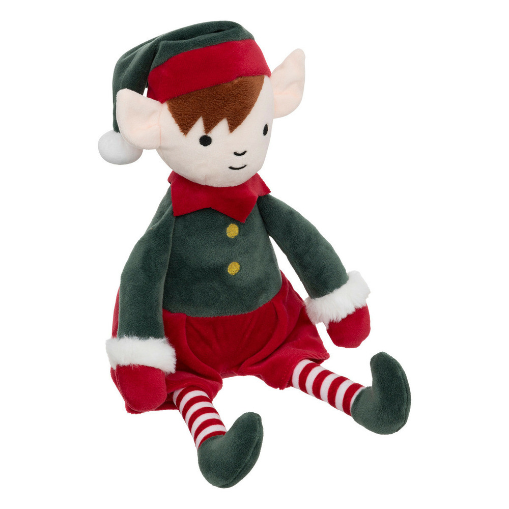 Déco de noël peluche lutin vert et rouge h 35 cm