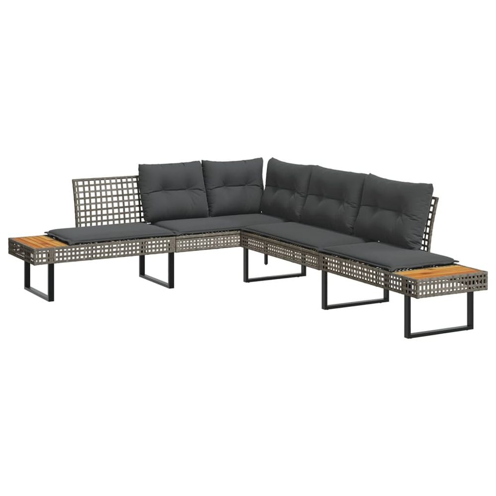 Canapé de jardin avec coussins en forme de l gris rotin acacia