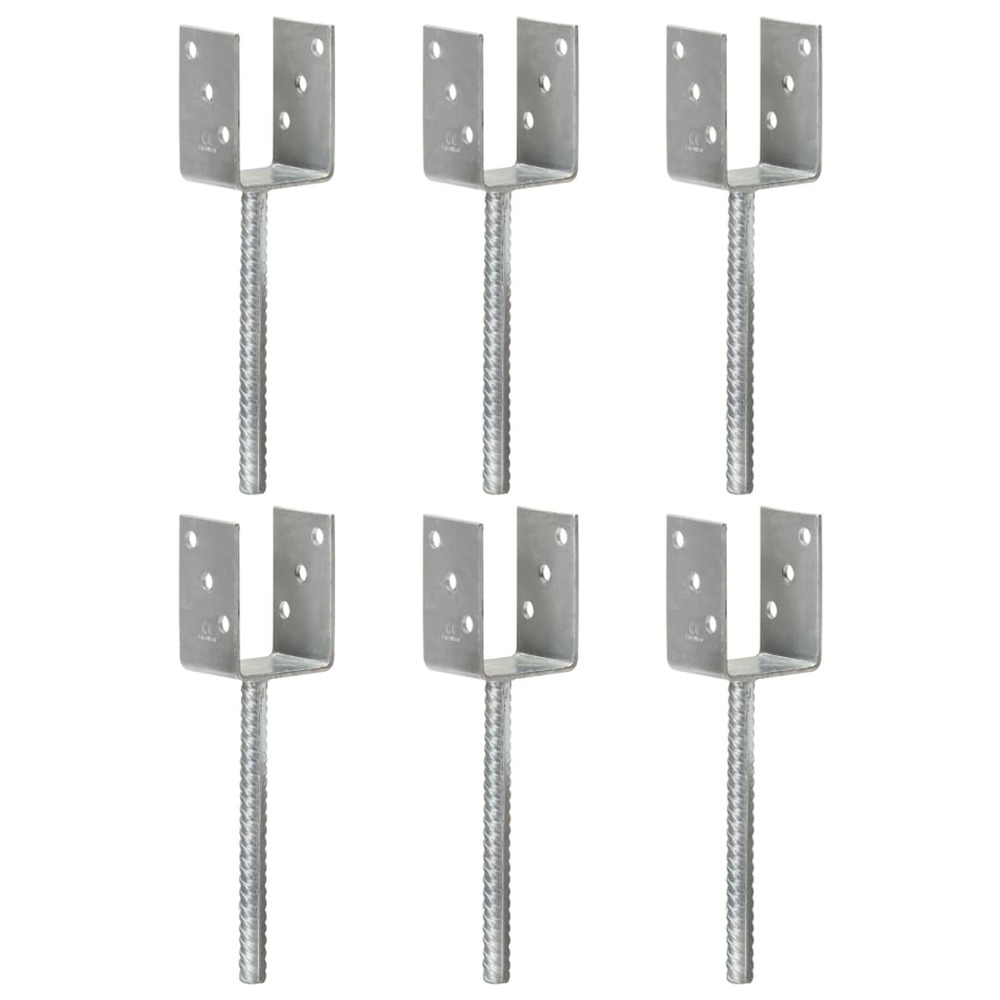 Piquets de clôture 6 pcs argenté 7x6x30 cm acier galvanisé