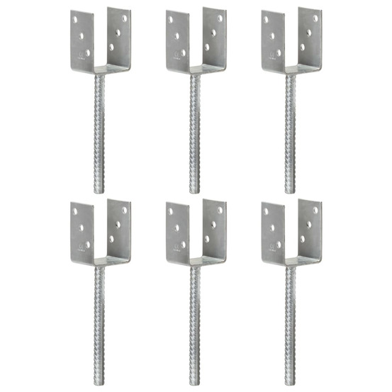 Piquets de clôture 6 pcs argenté 7x6x30 cm acier galvanisé