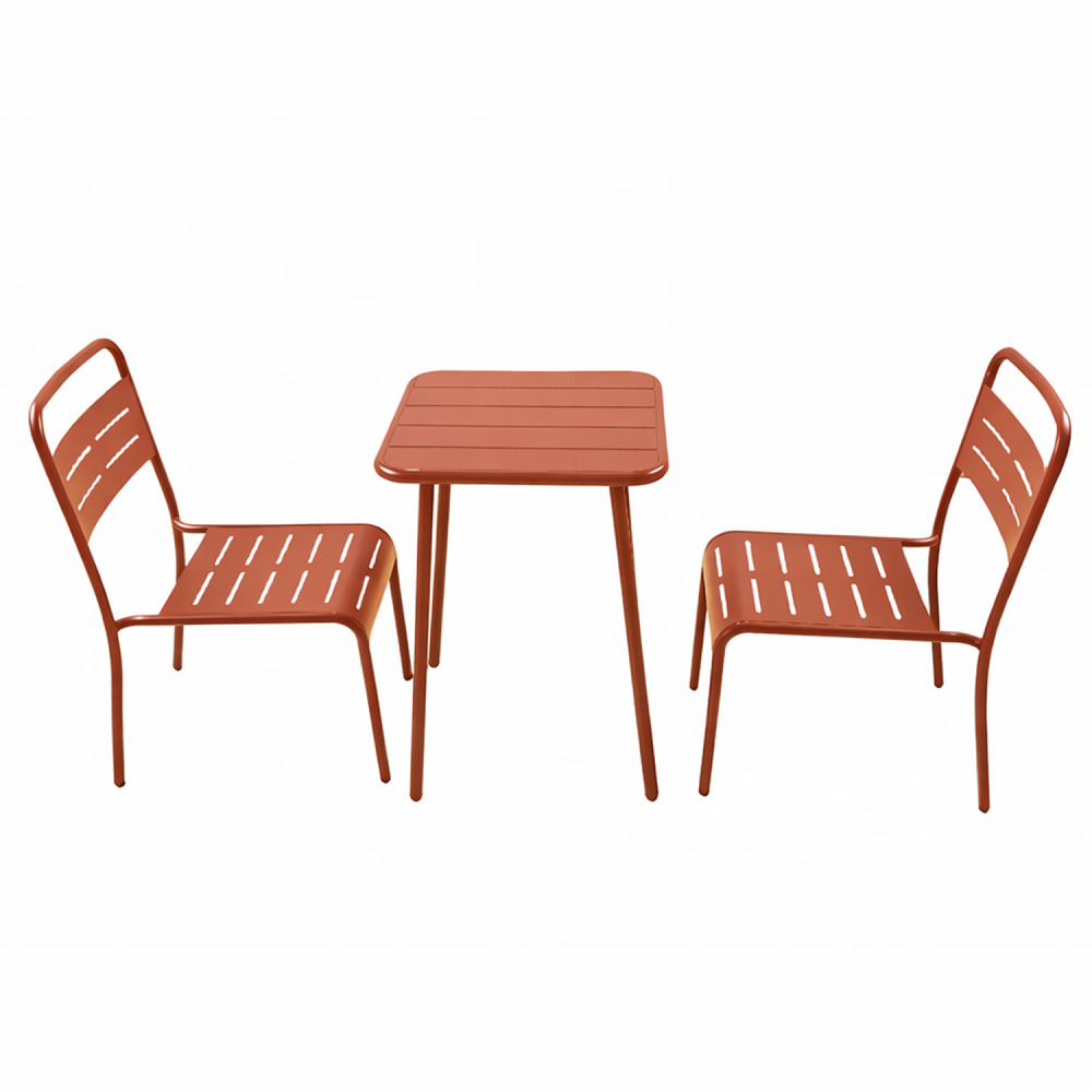 Ensemble table de jardin carrée et 2 chaises terracotta bergame