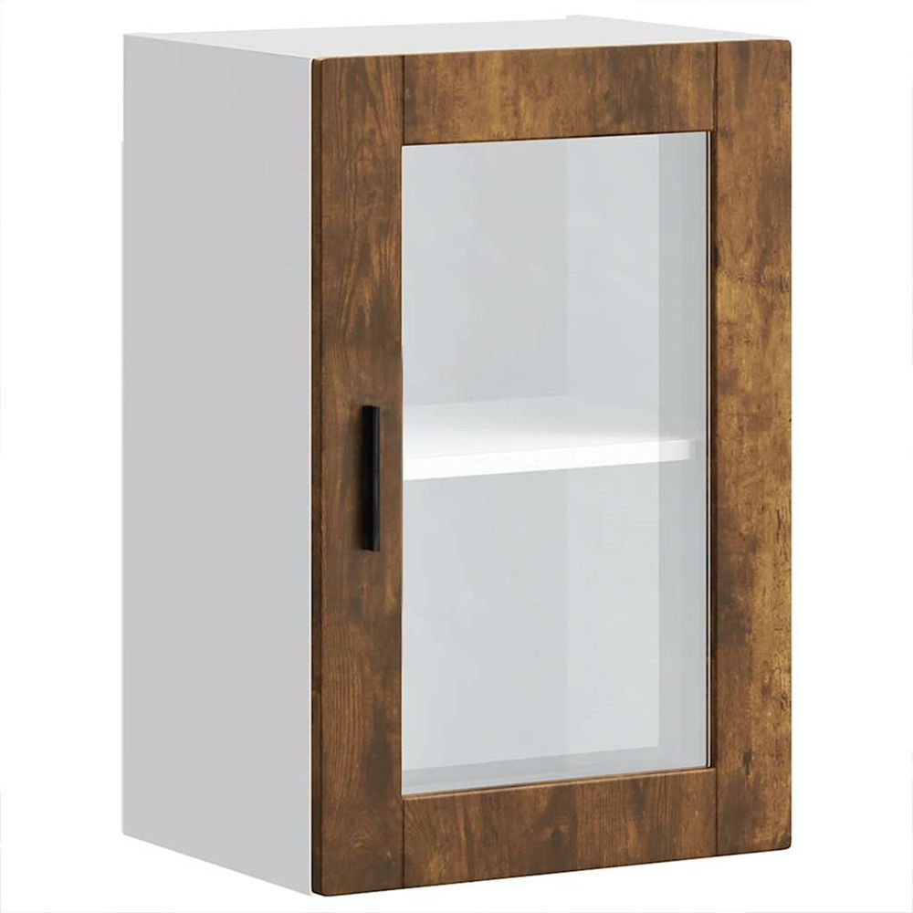 Armoire murale de cuisine avec porte en verre porto chêne fumé