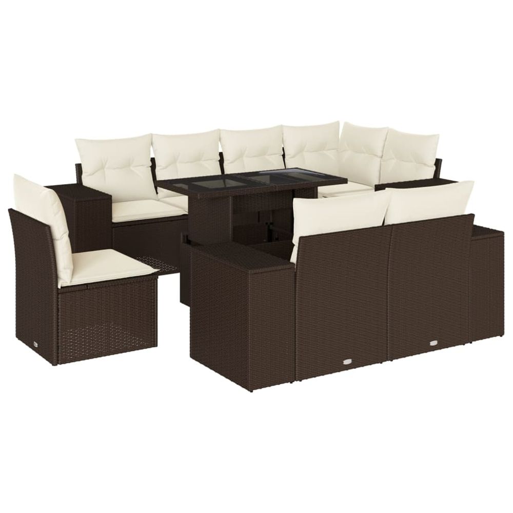 Salon de jardin avec coussins 9 pcs marron résine tressée
