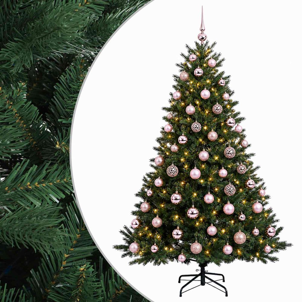 Sapin de noël artificiel avec boules 180 cm 300 led blanc chaud