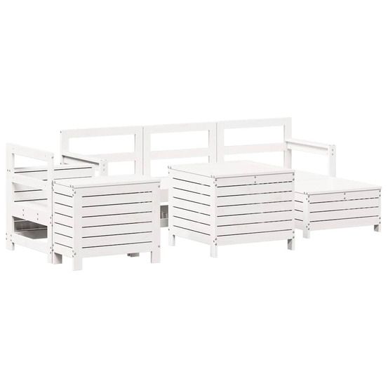 Salon de jardin 7 pcs blanc bois de pin massif