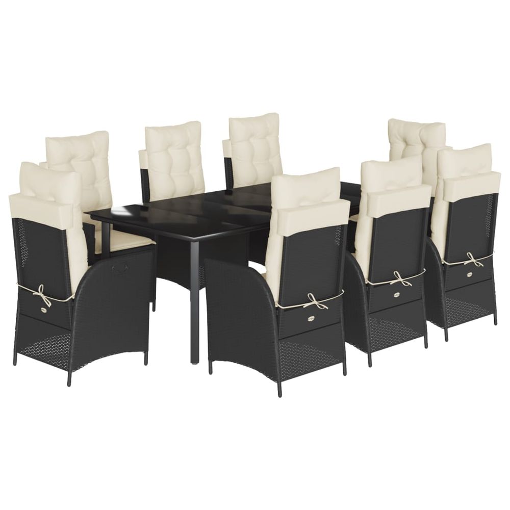 Ensemble à manger de jardin 9pcs coussins noir résine tressée