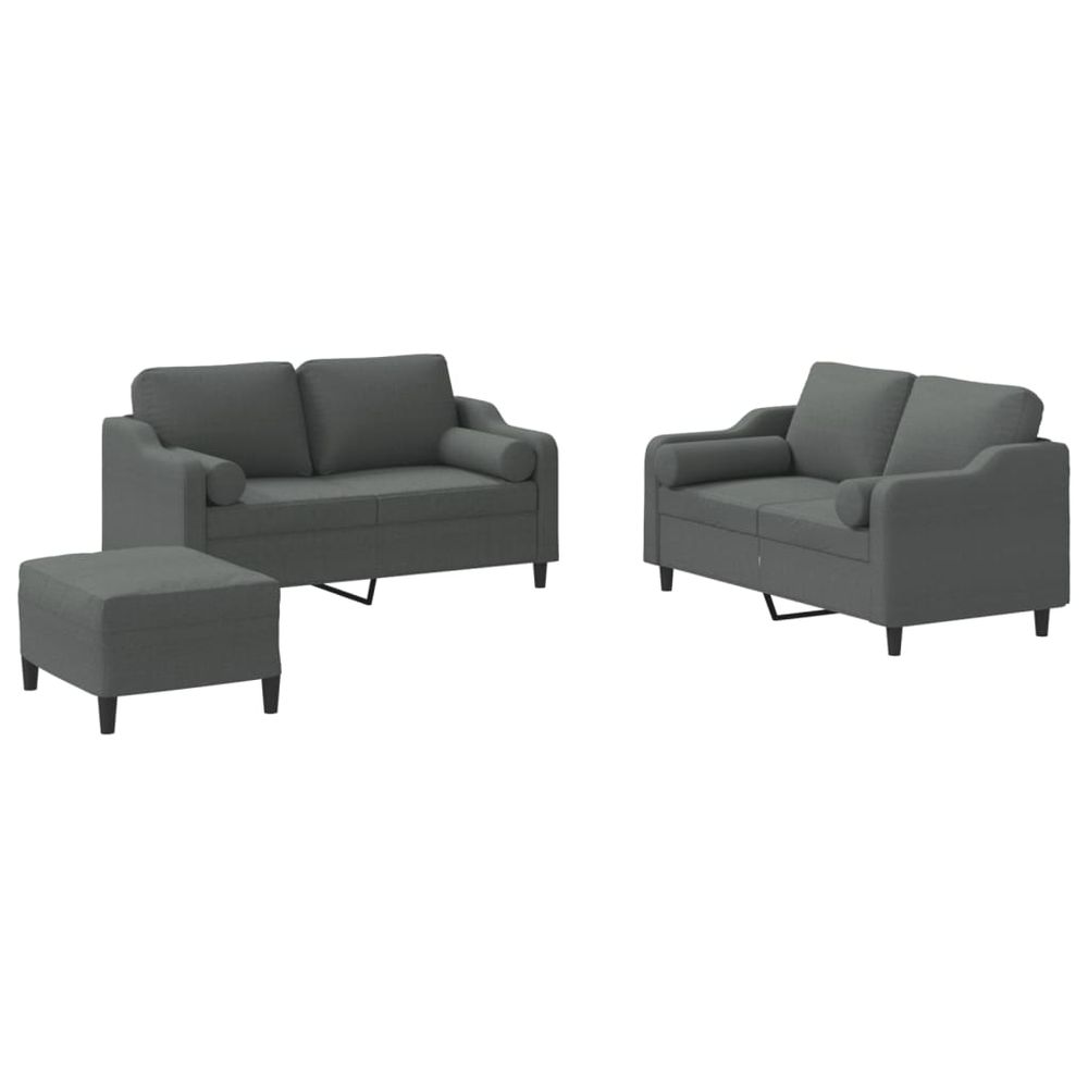 Ensemble de canapés 3 pcs coussins gris foncé tissu