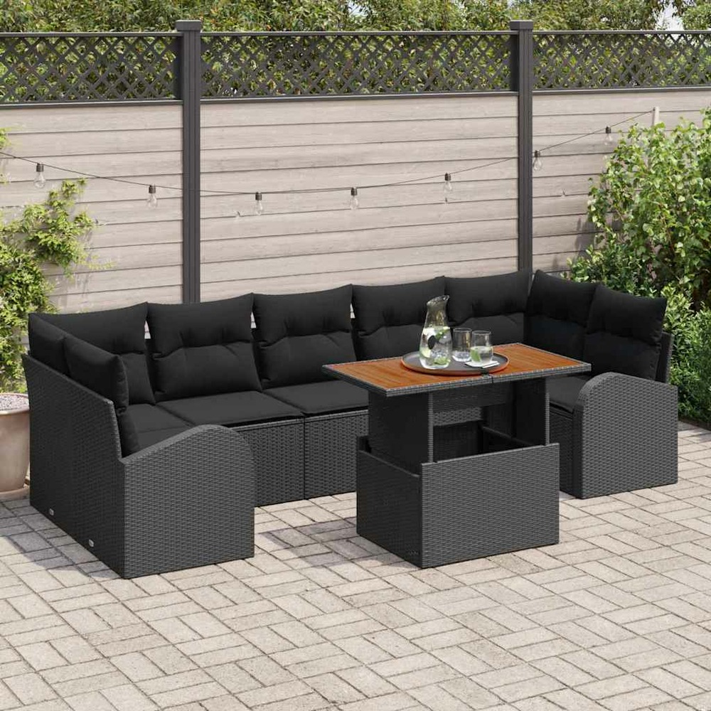Ensemble de canapé de jardin 8 pcs noir poly rotin