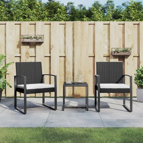 Ensemble à manger de jardin avec coussins 3 pcs noir rotin pp