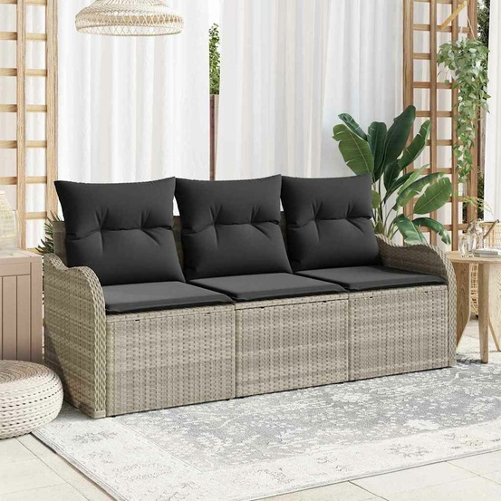Ensemble de canapé de jardin 3 pcs gris clair poly rotin