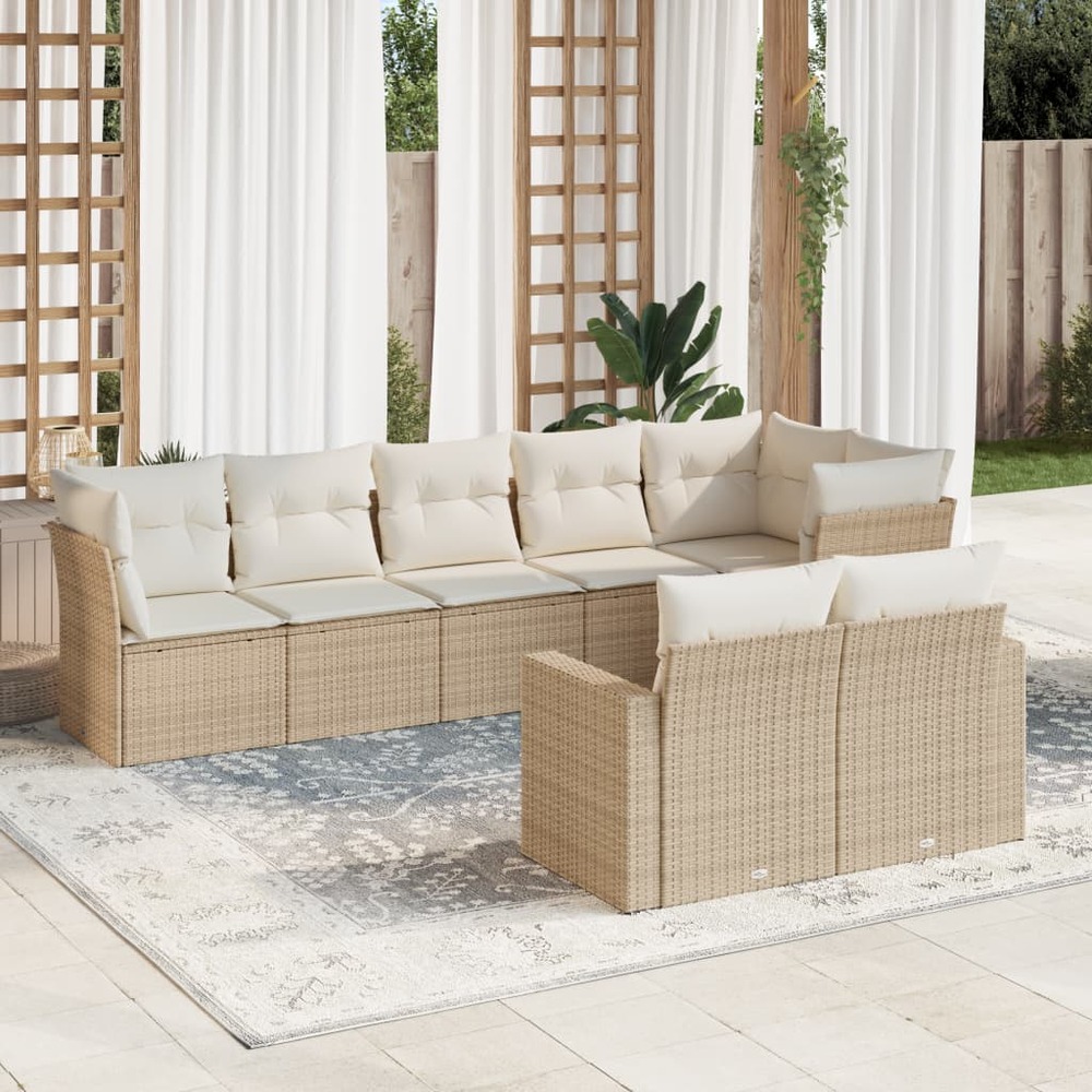 Salon de jardin avec coussins 8 pcs beige résine tressée