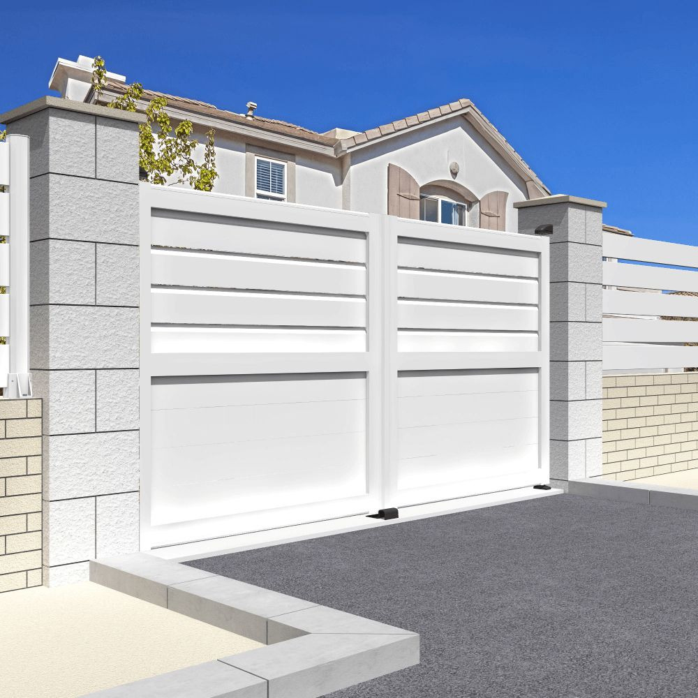 Portail double battant motorisé mixte l 3500 x h 1937 mm (blanc satiné ral9010)