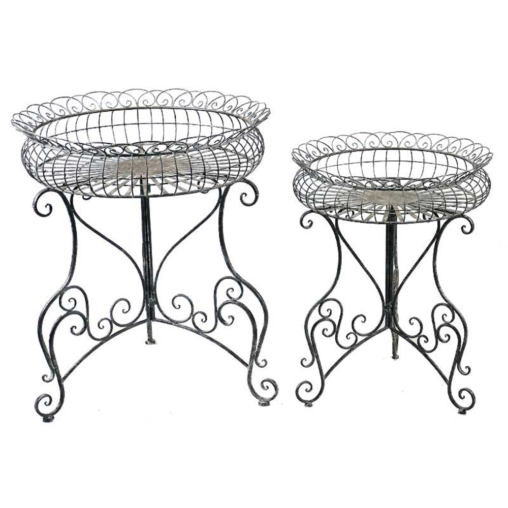 Ensemble de 2 supports jardinières rondes en fer gris 81x70x70cm