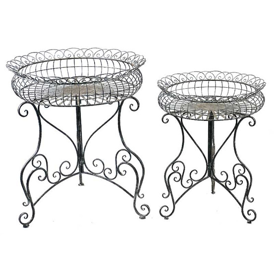 Ensemble de 2 supports jardinières rondes en fer gris 81x70x70cm