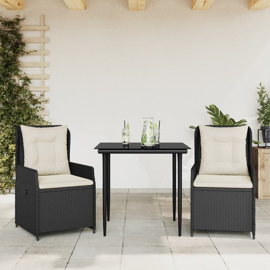 Ensemble à manger de jardin avec coussins 3 pcs noir