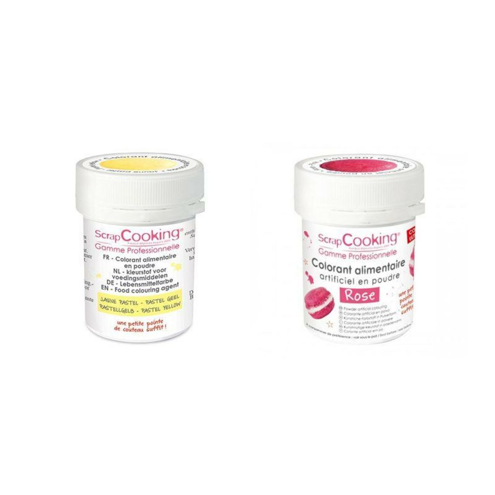 2 colorants alimentaires en poudre - rose-jaune pastel