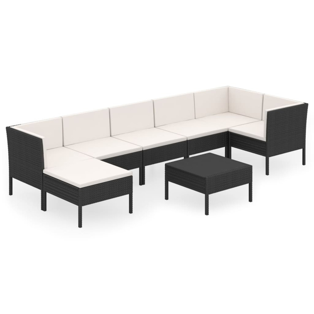 Salon de jardin 8 pcs avec coussins résine tressée noir