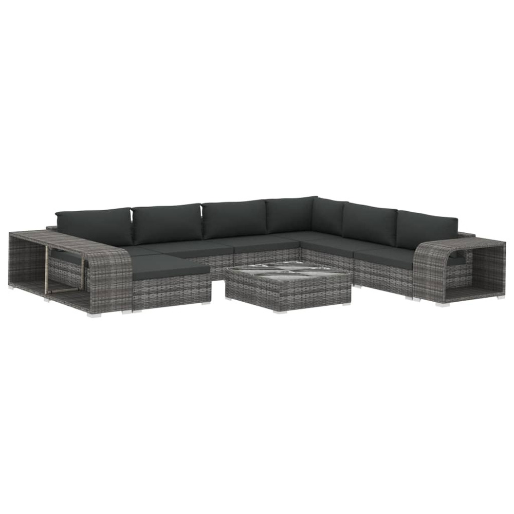 Salon de jardin 10 pcs avec coussins résine tressée gris