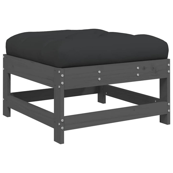 Repose-pied de jardin avec coussin gris bois de pin massif