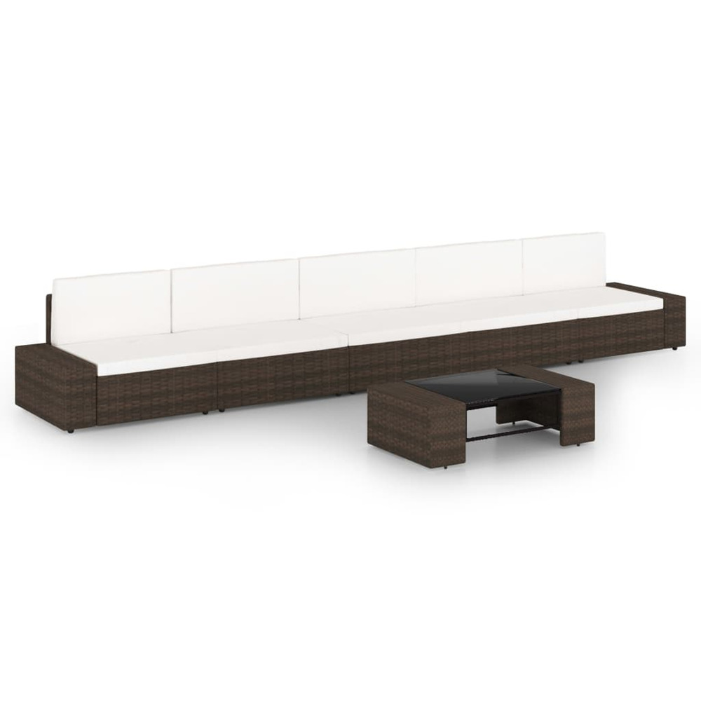 Salon de jardin 6 pcs avec coussins marron résine tressée