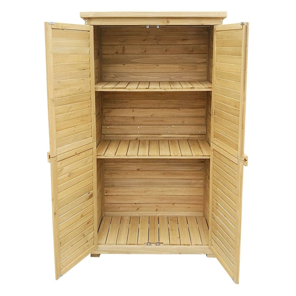 Armoire abri de jardin portes en lamelles 160 cm bois d'épicéa toit bitumé