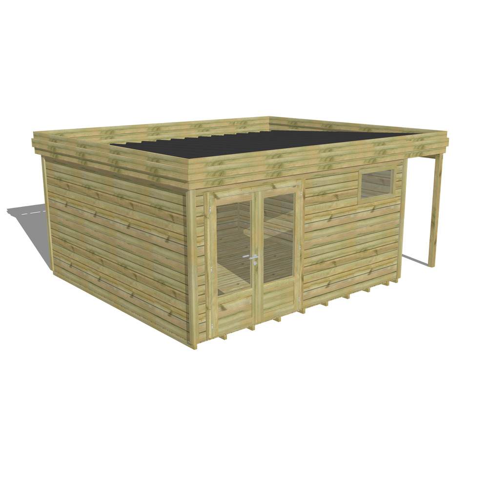 Abri de jardin bois pin traité autoclave 27mm - 5,34x4,34m / 23m2 - bac acier - plancher bois