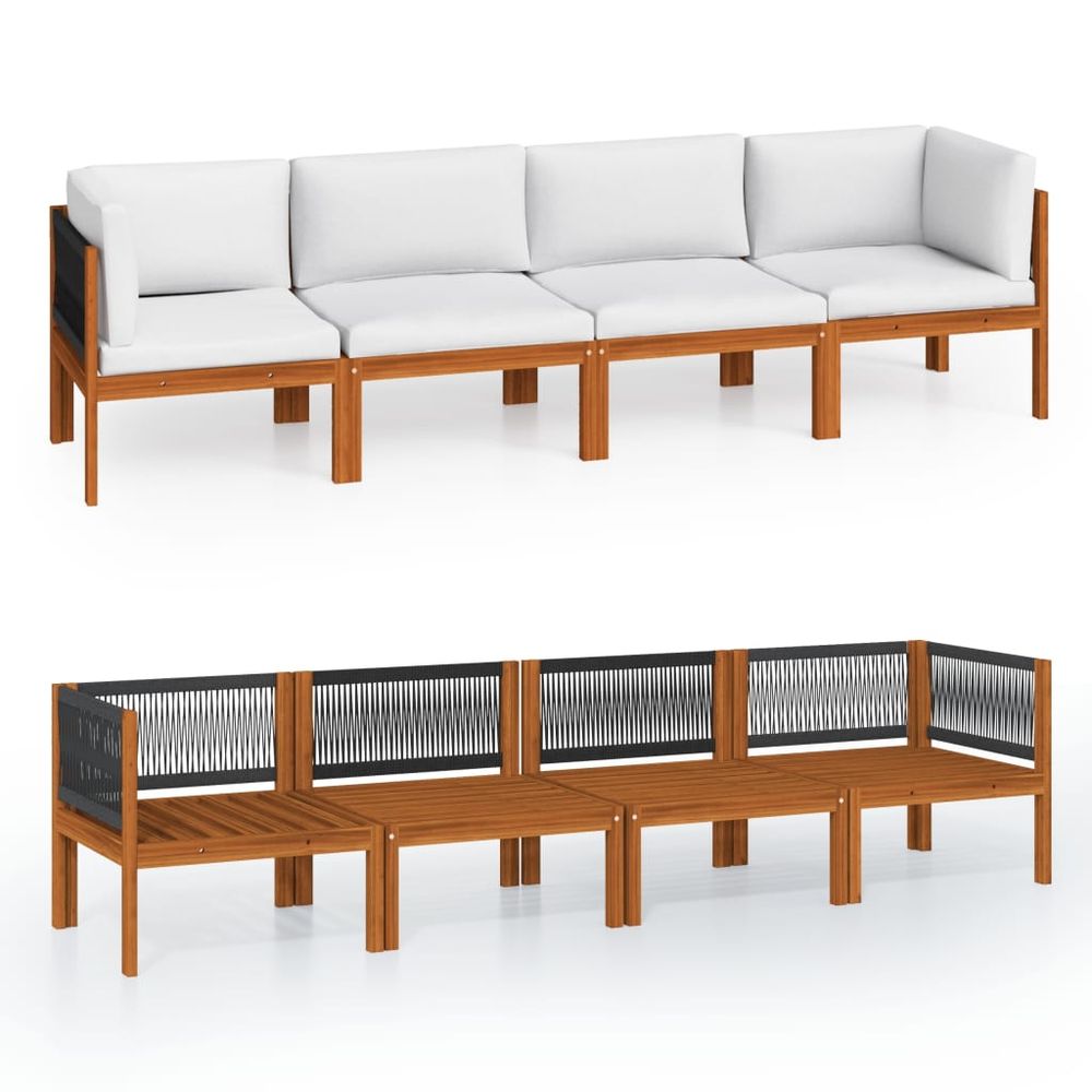 Canapé de jardin 4 places avec coussin en bois d'acacia et corde