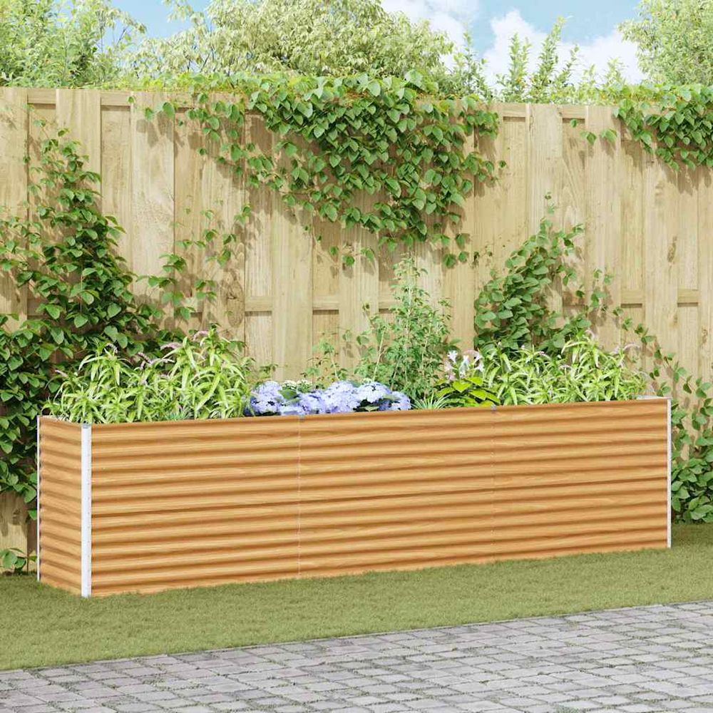 Haute bordure de culture en acier galvanisé design longiligne pour terrasse et jardin marron clair 290x50x68cm