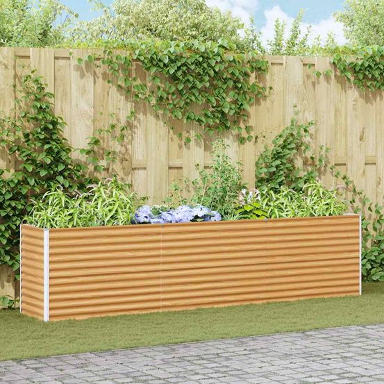 Haute bordure de culture en acier galvanisé design longiligne pour terrasse et jardin marron clair 290x50x68cm