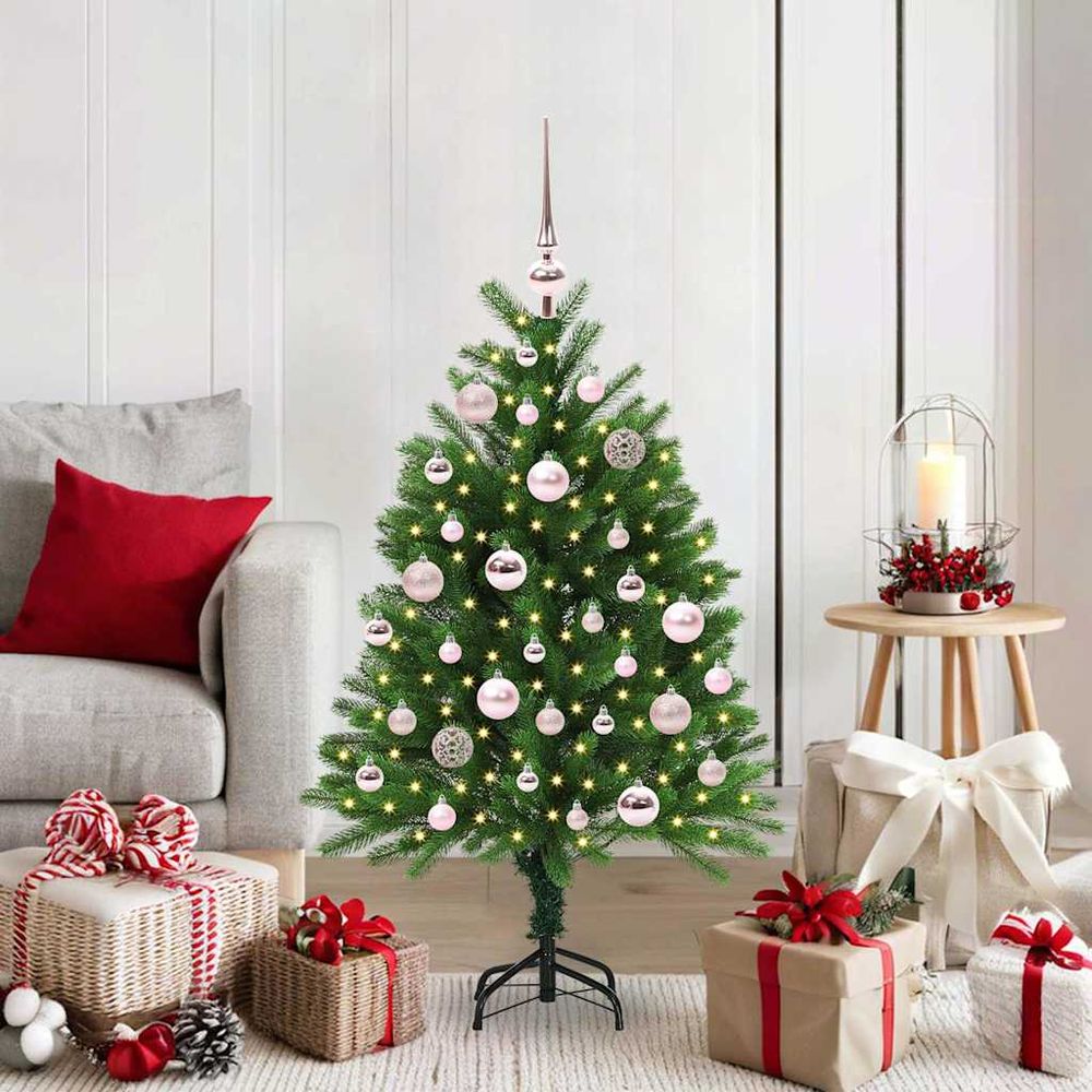 Sapin artificiel 120 cm prêt à décorer, avec 150 lumières led intégrées et 61 boules fournies