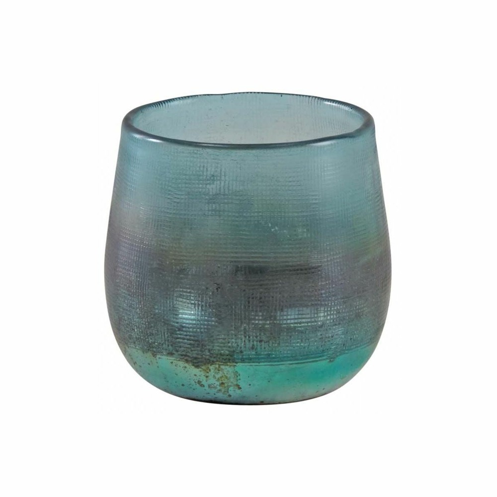 Photophore en verre teinté turquoise