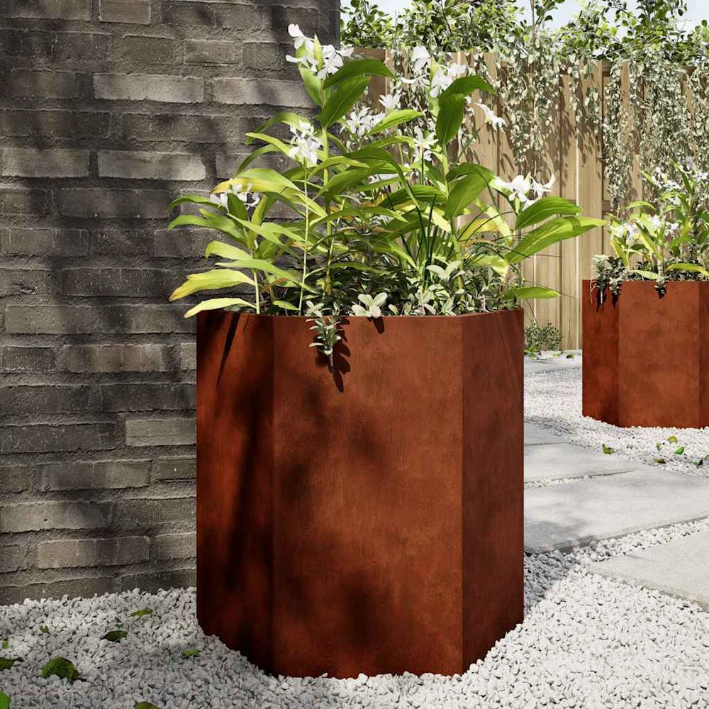 Lot de 2 carrés potager hexagonaux acier corten rouillé jardin 46x45 cm