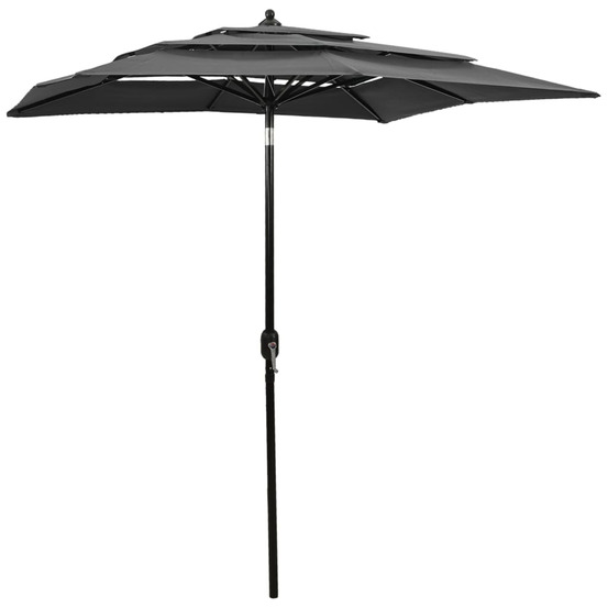 Parasol de jardin à 3 niveaux avec mât en aluminium anthracite