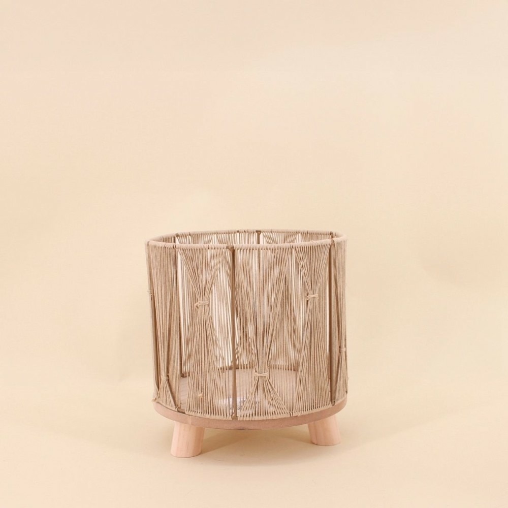 Cache-pot en corde beige 20x20cm