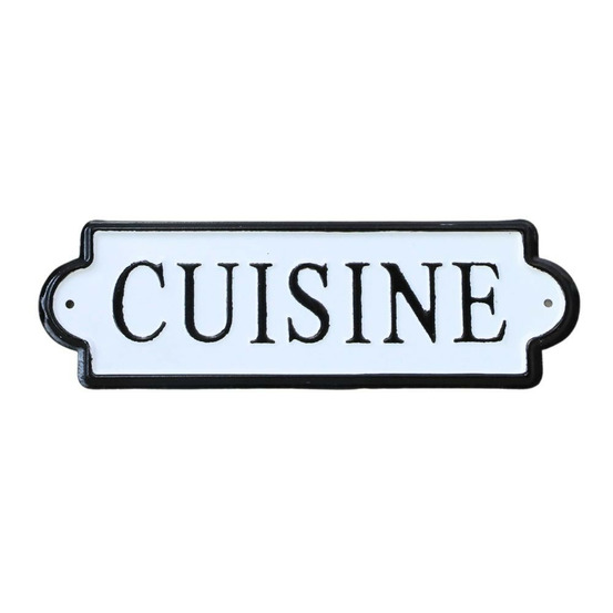 Plaque de porte décorative vintage cuisine aluminium blanc 25.5x9cm