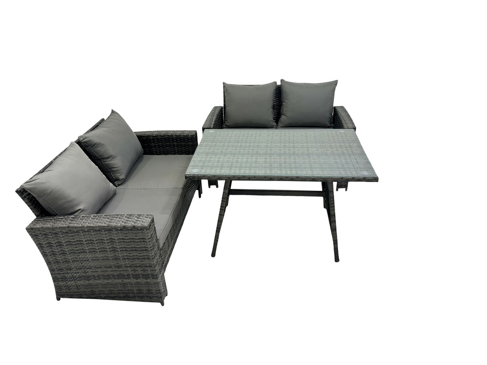 3 pièces ensemble de canapé en rotin extérieur gris foncé mixte