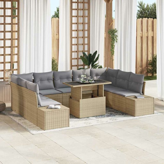 Ensemble de canapé de jardin 10 pcs beige poly rotin
