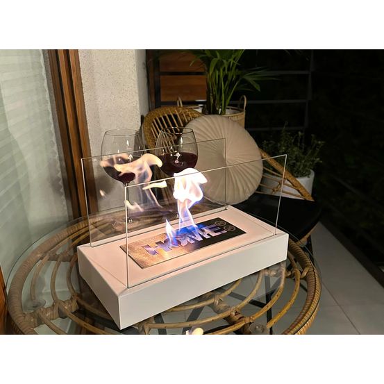 Cheminée bioéthanol sur pied home premium 36 x 18 x 22 cm blanc mat avec vitre