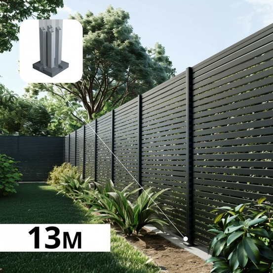 Kit clôture ajourée aluminium olinda anthracite 12,85x1,8m poteaux sur platines - dimension des lames : 21x45x1780 mm