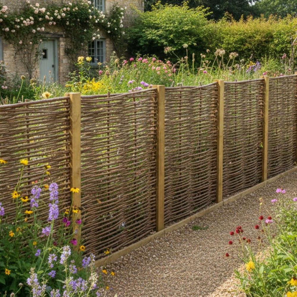 Clôture bois en noisetier tressé - 100% naturel - poteaux non inclus - hauteur 180 x largeur 120 cm