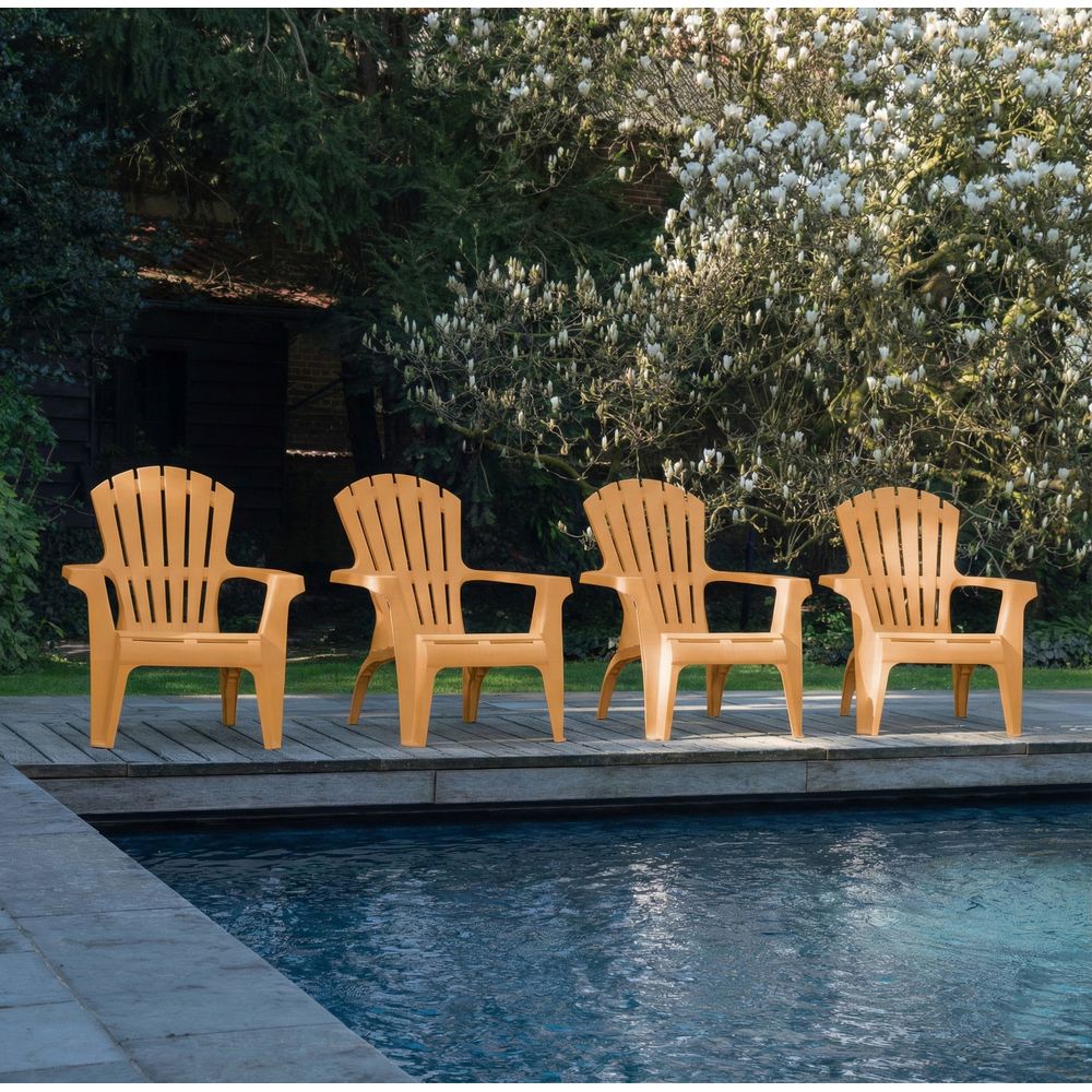 Lot de 4 fauteuils adirondack de jardin en résine empilables ocre